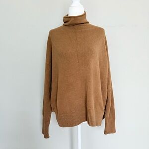Eddie Bauer Cozy Brown Turtleneck Mock Neck Pullover Slouchy Relaxed Sweater M